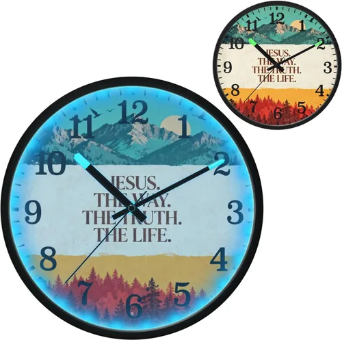 Vista 2 de Reloj moderno luminoso activado por voz silencioso sin tictac, funciona con pilas, reloj retro cristiano Jesús Faith de 12 pulgadas para oficina