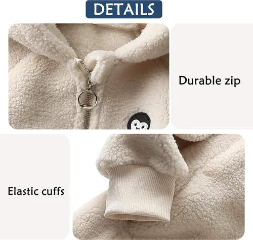 Vista 3 de Baby Girls Boys Winter Fleece Jacket Faux Fur Jacket Warm Hooded Outwear Zip Up Cardigan Fall Jacket Outwear