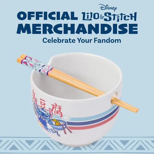 Vista 5 de Silver Buffalo Lilo and Stitch Yummy, cuenco de ramen con palillos Lilo y Stitch delicioso