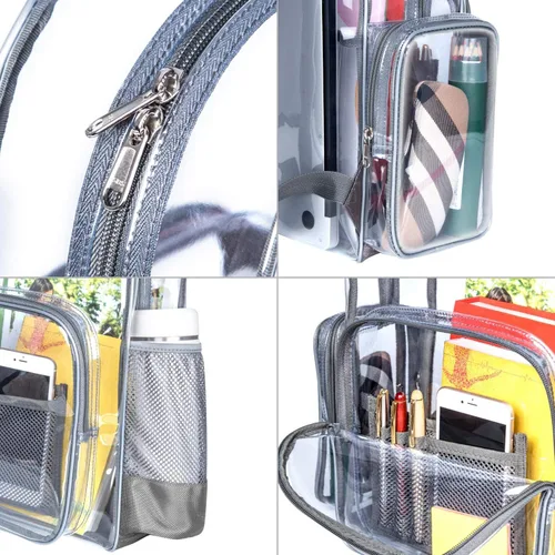 Vista 8 de F-color - Mochila transparente grande, bolsa transparente de PVC resistente para estadio y escuela