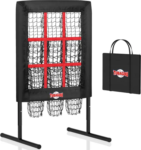 Vista 11 de Red de lanzamiento de béisbol de 9 agujeros con bolsillos para lanzar objetivo Baseball and Softball Pitching Net, Protable and Adjustable Pitcher