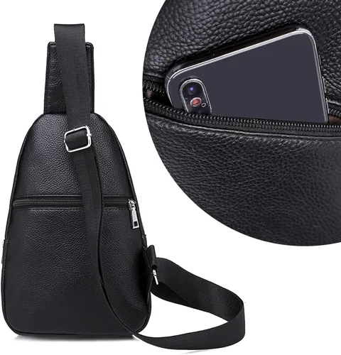 Vista 9 de Bolso cruzado pequeño, riñonera para mujeres y hombres, bolso bandolera de cuero para regalos, rojo (Style3-red), S