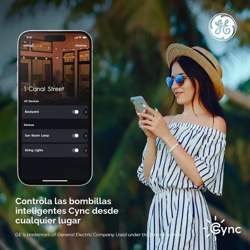 Vista 8 de Bombillas inteligentes GE Cync con efectos dinámicos LED A19, luces inteligentes Bluetooth y WiFi con cambio de color y sincronización de música