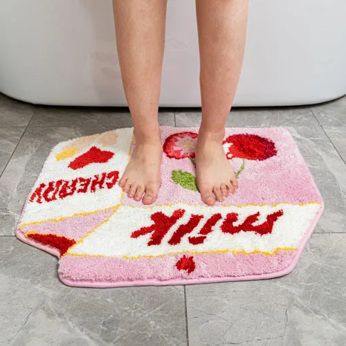 Vista 6 de Tapete de baño de frutas y cereza para baño, bonito tapete de baño rosa antideslizante, tapete de baño de frutas con dibujos animados de leche