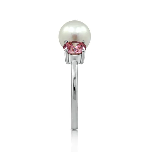 Vista 3 de Tienda Essentials Platinum Plated Sterling Silver Infinite Elements Cubic Zirconia Freshwater Pearl Ring (previously Tienda Collection)