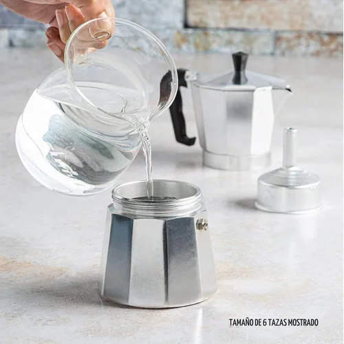 Vista 6 de Moka Pot - Cafetera y cafetera para estufa, cafetera italiana, cafetera Greca, cafeteras, plata (6 tazas)