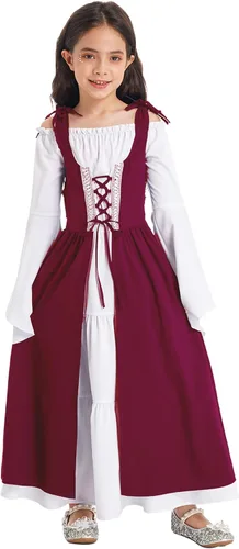 Vista 2 de Alvivi Vestido largo gótico renacentista medieval de princesa para niñas, disfraz de fiesta de Halloween
