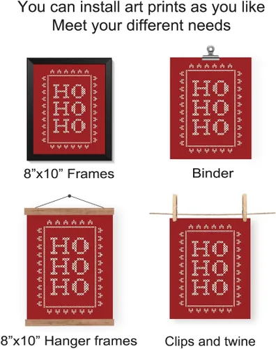 Vista 3 de Juego de impresiones de arte de pared de Navidad de Wheatwin, carteles de pórtico norte modernos y estéticos, decoración feliz de vacaciones
