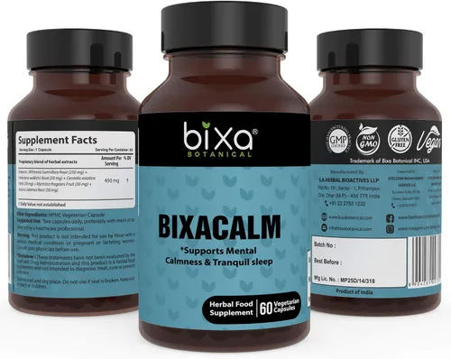 Vista 2 de bixa BOTANICAL Bixacalm, 60 cápsulas vegetales (450 mg) Extracto de Ashwagandha y extracto de valeriana para dormir