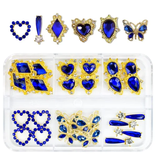 Vista 24 de 24 piezas de piedras brillantes negras para uñas, dijes de uñas de lujo, dijes de corazón negro de jet para uñas, gemas grandes de 3D para uñas