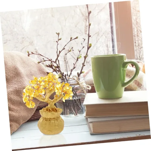 Vista 4 de Garneck Adornos de árbol de la suerte de cristal de 7.5 in para árbol de dinero, Feng Shui, estilo bonsái, adornos de riqueza para el hogar, tienda