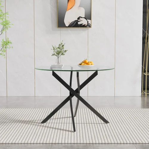 Vista 3 de Mesa de comedor redonda, mesa de cocina de vidrio de 36 pulgadas para 4 personas, mesa de comedor de vidrio templado con patas de metal plateadas