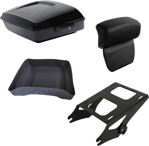Vista 27 de XFMT Maleta negra mate cortada de 10.7 pulgadas con pestillo para Harley Trunk Touring Road King Street Glide Road Glide Electra Glide 2014-2025