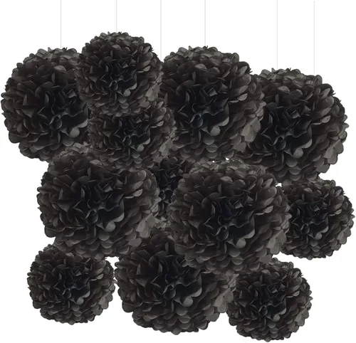 Vista 10 de GAKA Pompones de papel de seda rosa intenso (rojo rosa), rosa y naranja, decoraciones para fiestas, flores de seda colgantes de 10 y 12 pulgadas, 12