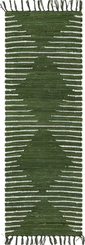 Vista 3 de Unique Loom Chindi Cotton Collection - Alfombra de área Briah (2 pies 2 pulgadas x 6 pies 1 pulgada, verde/marfil)