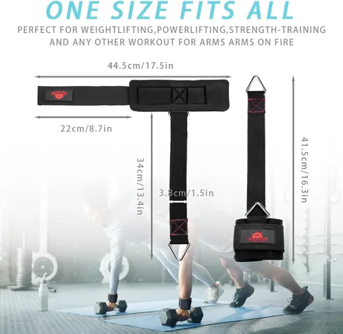 Vista 4 de Correas ajustables para muñeca y tobillo con anillo triangular para levantamiento de pesas, tríceps, pilates, máquinas de cable y rehabilitación