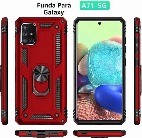 Vista 3 de Funda para Samsung A71 5G, Galaxy A71 5G, funda PUSHIMEI de grado militar resistente con protector de pantalla HD, anillo magnético con soporte
