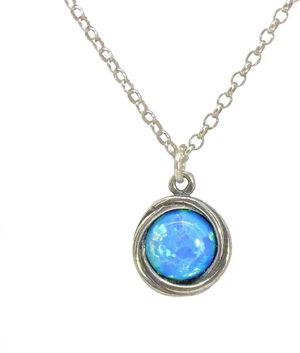 Vista 4 de Colgante de collar de ópalo, collar de ópalo azul de plata esterlina 925 para mujeres y niñas, colgante de piedra minimalista, collar de ópalo