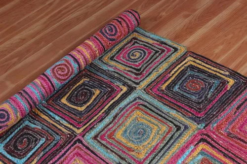 Vista 9 de Natural Jute Collection - Alfombra rectangular de 2 x 3 pies, alfombra de yute trenzada a cuadros multicolor de 0.27 pulgadas de grosor, ideal