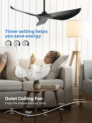 Vista 2 de Sofucor Ventilador de techo sin luz, ventilador de techo moderno de 52 pulgadas con control remoto para interior, granja, dormitorio, sala de estar