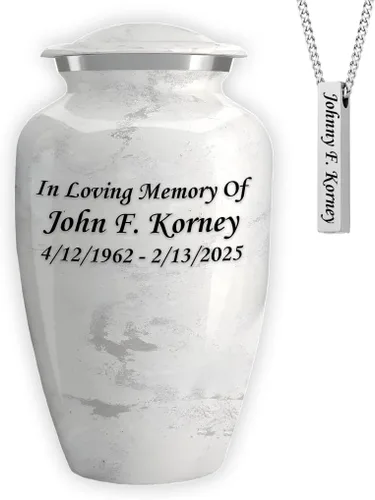 Vista 14 de Set of 6 Cremation Urns for Human Ashes Includes 1 Large Urn with 4 Small Keepsakes & 1 Silver Necklace - Black Marble