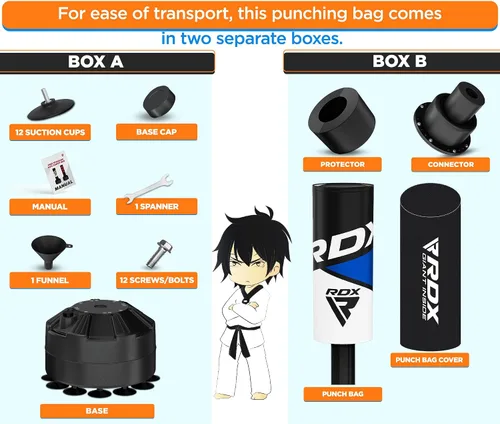 Vista 8 de RDX Saco de boxeo independiente para niños con guantes y funda, saco de boxeo junior de 4 pies con soporte para kickboxing, boxeo, artes marciales