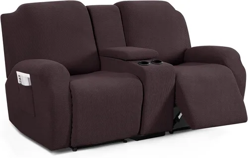 Vista 8 de TAOCOCO Funda reclinable para sofá biplaza con consola central, funda elástica para sofá reclinable de 2 asientos, fundas de sofá reclinable de Beige