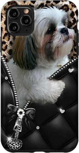 Vista 13 de Funda Shih Tzu con cremallera para iPhone 16 I Love Shih Tzu Dogs Leopard Hippie Leather