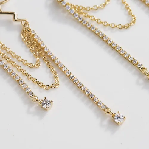Vista 3 de Pendientes de perlas con borlas para mujer, aspecto dorado de niña con perlas, diseño único de moda, Zinc, Perla