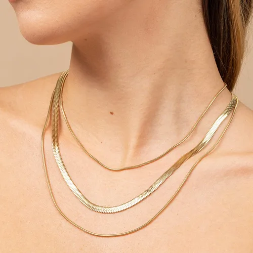 Vista 7 de Collar de cadena de serpiente chapada en oro de 14 quilates, collar de espiga para mujer, collar de cadena plana relleno de oro para mujeres