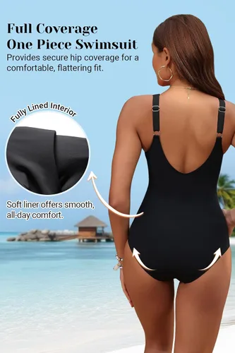 Vista 5 de Traje de baño de una pieza con control de abdomen para mujer Negro