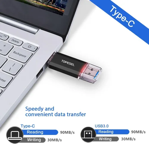 Vista 5 de TOPESEL Tipo C 2 Pack 32GB Unidad Flash USB C Unidad USB Dual 2-en-1 con Indicador LED USB 3.0/3.1 Gen1 Memoria Stick de 32 GB USB-C para Compartir