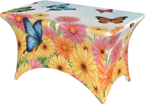 Vista 21 de Mantel rectangular ajustable de elastano elástico con estrellas patrióticas americanas de 4 pies, protector de mesa para fiestas, eventos