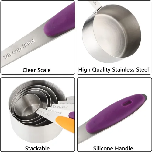 Vista 4 de Juego de 13 tazas y cucharas medidoras de acero inoxidable, cucharas medidoras anidables para ingredientes secos y líquidos