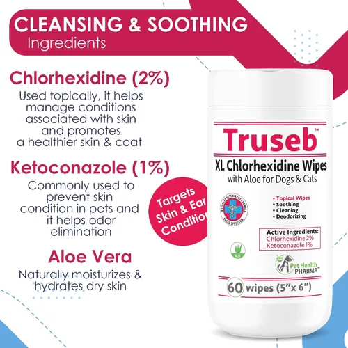 Vista 4 de Limpiador de oídos XL Chlorhexidianes Toallitas para limpieza de piel y pelaje para mascotas - con aloe para gatos y perros - 60 toallitas XL ES