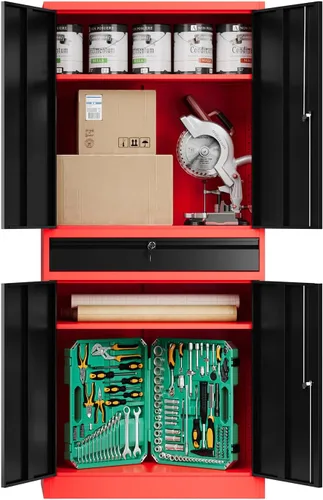 Vista 12 de Fesbos Armario de almacenamiento de metal, archivadores de acero de 36 pulgadas de alto con puertas con cerradura y estantes ajustables, gabinete