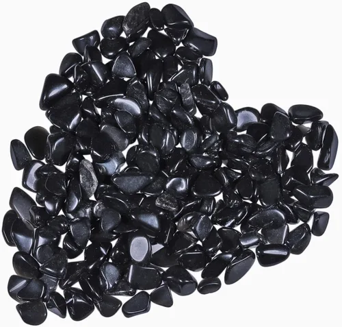 Vista 10 de Piedra pequeña de cristal de obsidiana negra con forma irregular, chips decorativos de cuarzo triturado para curación de joyas, decoración del hogar