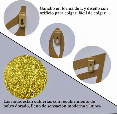 Vista 3 de Juego de 3 piezas de metal para decoración de pared, diseño de claves