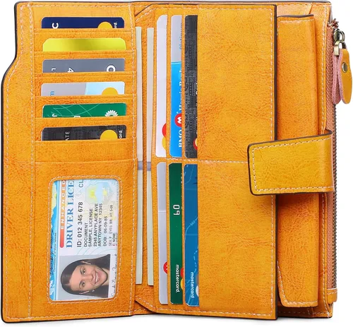 Vista 2 de SENDEFN - Cartera de cuero para mujer, portatarjetas con bloqueo RFID, monedero para mujer con cierre