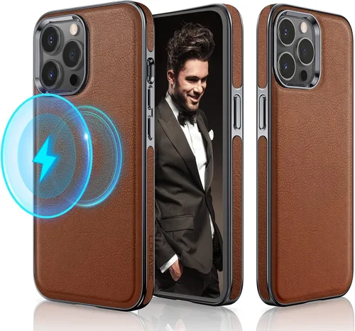 Vista 11 de LOHASIC Funda magnética diseñada para iPhone 14 Pro, cuero clásico [compatible con Mag-Safe] con forro de microfibra, fundas protectoras de cuerpo