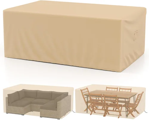 Vista 10 de GOFLAME Funda para sofá de patio de 2 plazas, funda resistente para sofá de exteriores, con rejillas de ventilación, asa y hebilla, resistente al