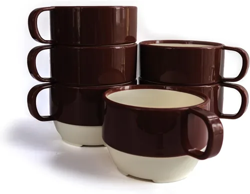 Vista 8 de Sicaluya Tazas de café de plástico apilables de 11 onzas con asa (paquete de 6), taza de fiesta ligera para niños y adultos y ancianos, aptas