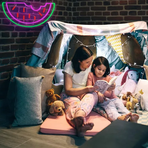 Vista 7 de Letrero de neón de sandía, funciona con USB, luz LED de neón acrílica, arte de frutas, letreros de luz LED decorativos para el hogar, dormitorio