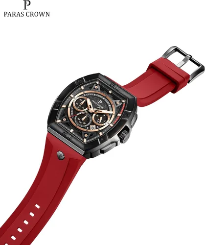 Vista 2 de Paras Crown Relojes para hombre, Tonneau 5ATM, impermeable, de cuarzo, cronógrafo, analógico, de cuarzo, analógico, reloj de pulsera para hombre