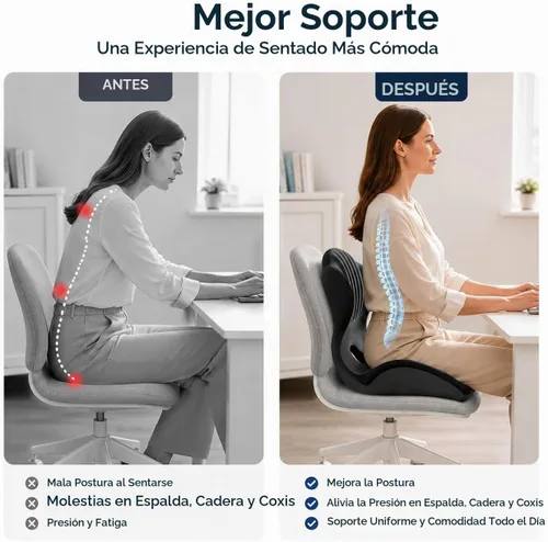 Vista 6 de Cojín ergonómico de espuma viscoelástica, almohada de apoyo lumbar en forma de L con alivio del coxis, almohadilla ortopédica para silla de oficina