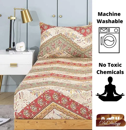 Vista 4 de DaDalogy Bedding - Sábana bajera ajustable con diseño floral botánico con funda de almohada, patrón de filigrana de cachemira cheurón bohemio