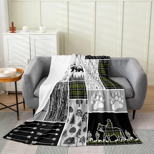 Vista 39 de Erosebridal Manta de franela de animales del bosque, 40 x 50 pulgadas, con temática de caza de osos, ciervos, lobos, manta de felpa mullida