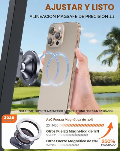 Vista 8 de A2C - Soporte magnético de aleación p/carrito de golf compatible con MagSafe iPhone 17 Pro Max Air, Plus 16, 15, 14, 13, 12, Mini; se adapta a EZGO