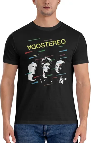Vista 3 de Soda Music and Stereo - Camiseta de manga corta para hombre, diseño casual, cuello redondo, unisex, color negro