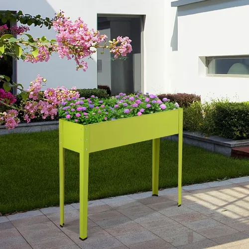 Vista 8 de S AFSTAR Cama de jardín elevada, maceta elevada galvanizada con patas y agujeros de drenaje, cama de jardín independiente para interiores
